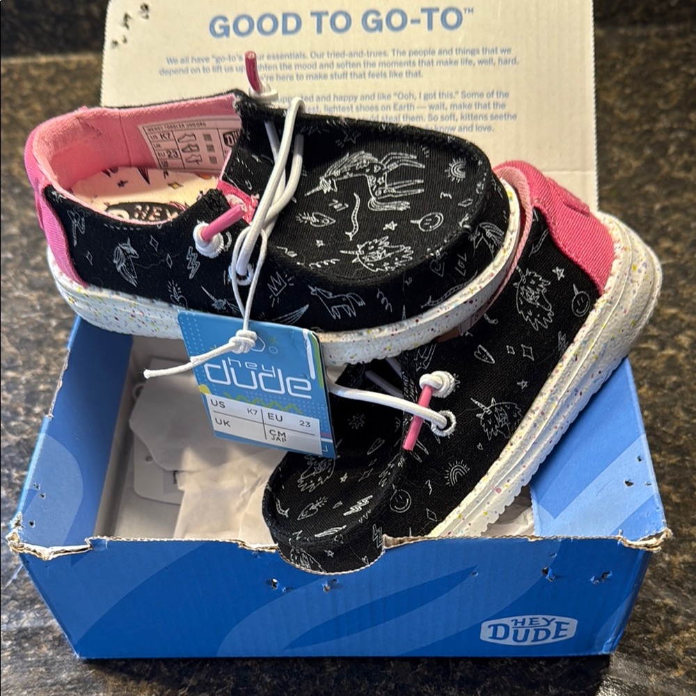 Hey Dude Black and Pink Wendy Toddler Shoes